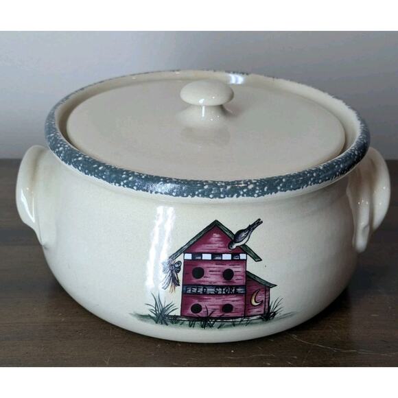 Home & Garden Party Other - Vintage Home and Garden Party Stoneware Bean Pot With Lid Bird House Design 2001